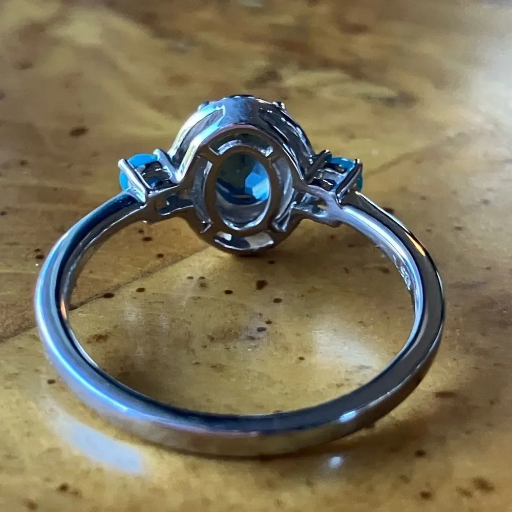 London Blue Topaz Sleeping Beauty Turquoise Sterling Silver Ring Size 10